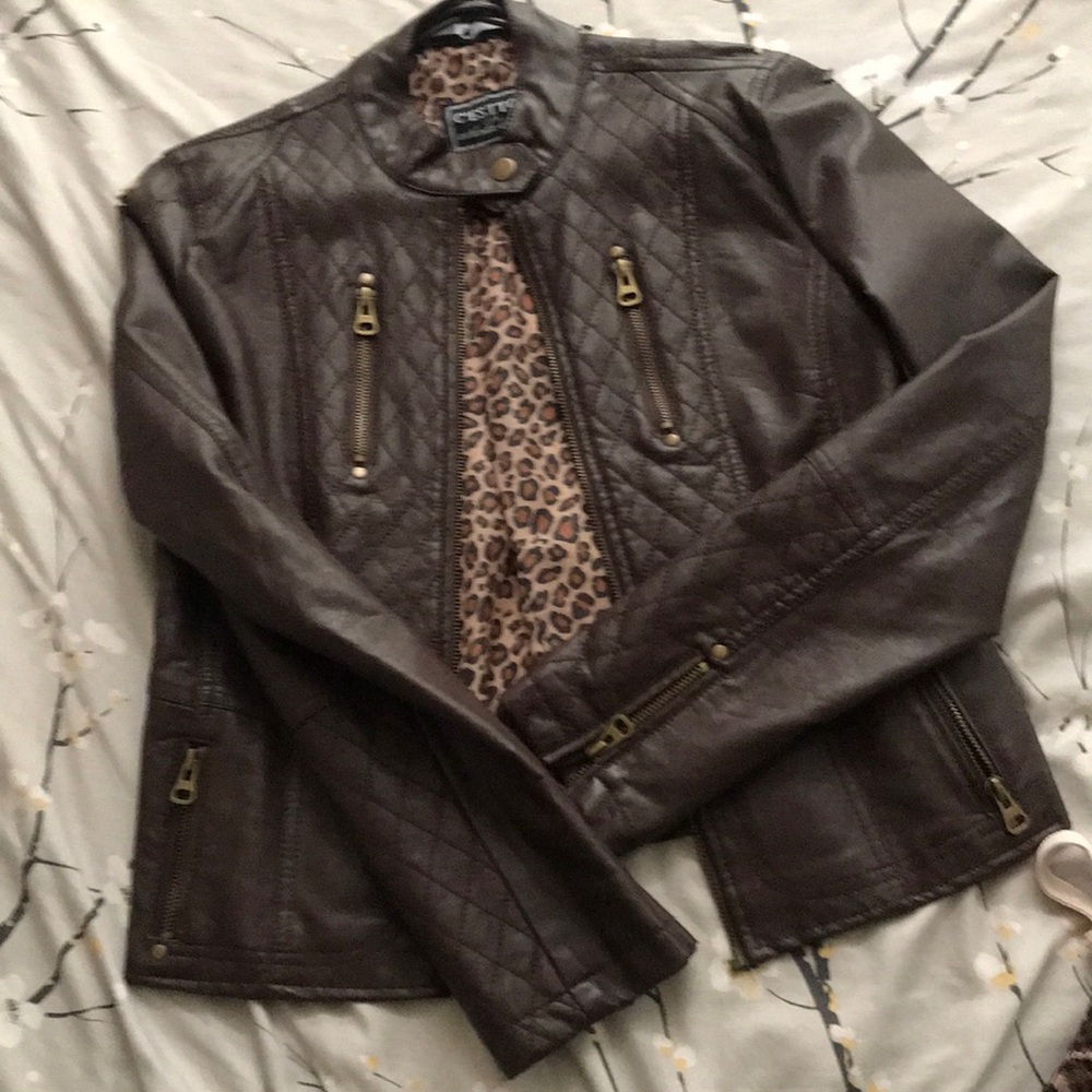 leather jacket with leopard satin interior vintage retro